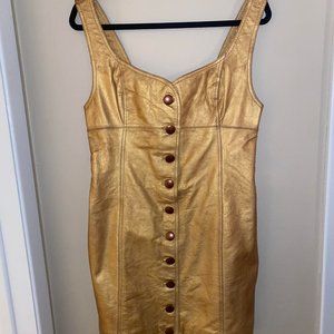 NWT Free People Gold Leather Button Front Dress